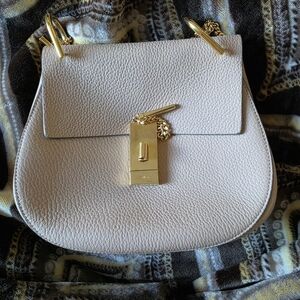 Chloe Drew Cream Crossbody Bag with Gold Accents